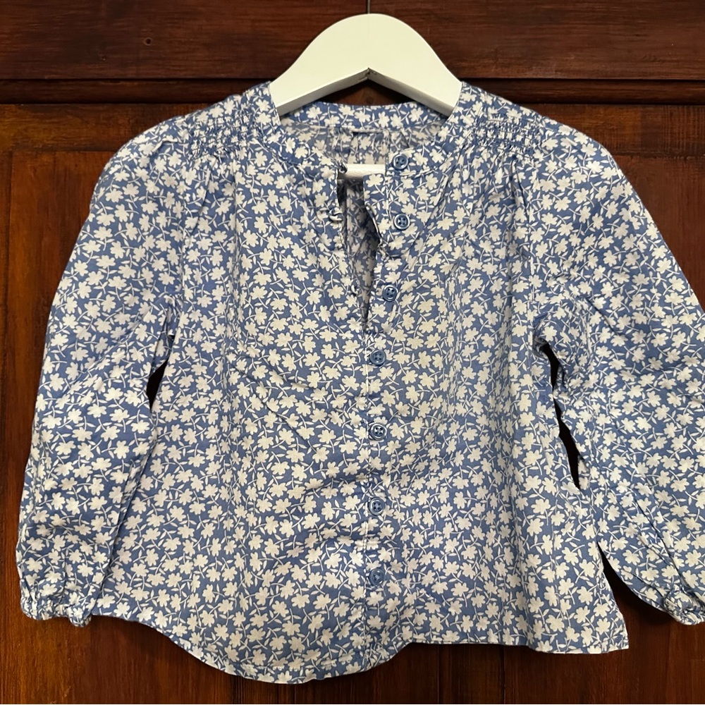 GAP Blue and White Floral Blouse with V-Neck